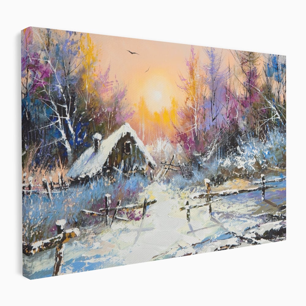 Tablou canvas cu tablou canvas cu peisaj de iarna, fara rama, pe sasiu de lemn