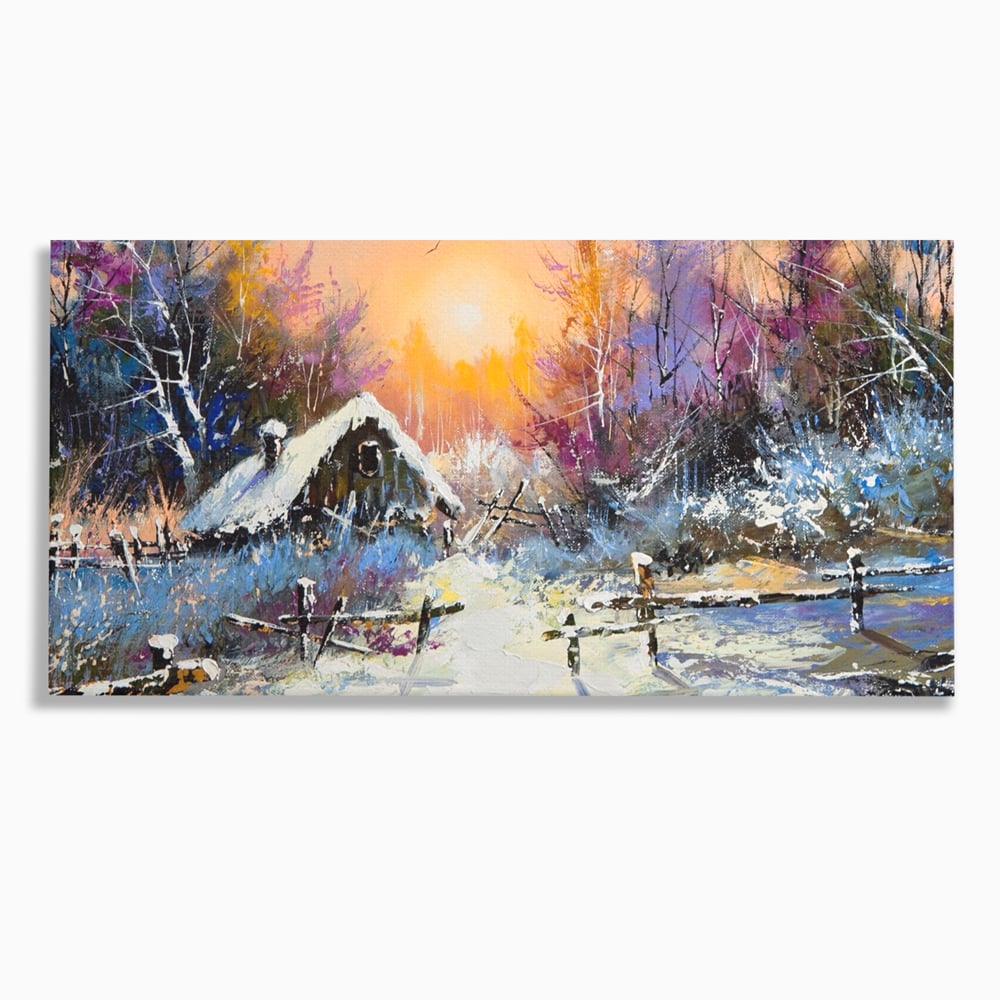 Tablou canvas cu tablou canvas cu peisaj de iarna, fara rama, pe sasiu de lemn