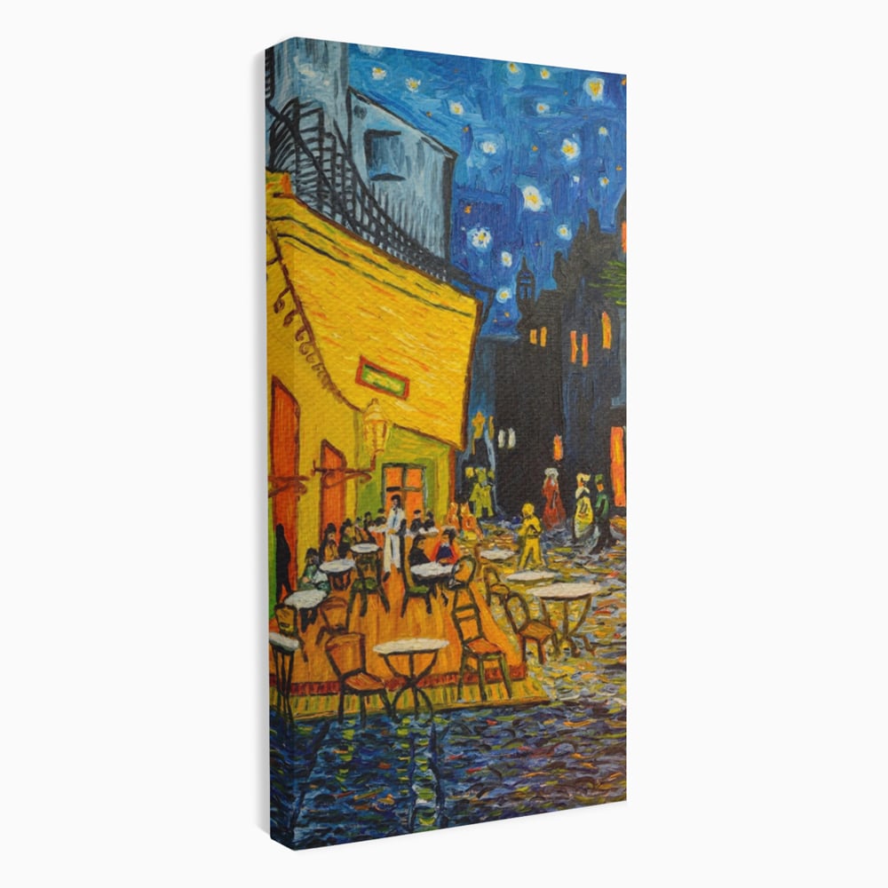 Tablou canvas cu tablou canvas cu terasa unei cafenele noaptea, fara rama, pe sasiu de lemn