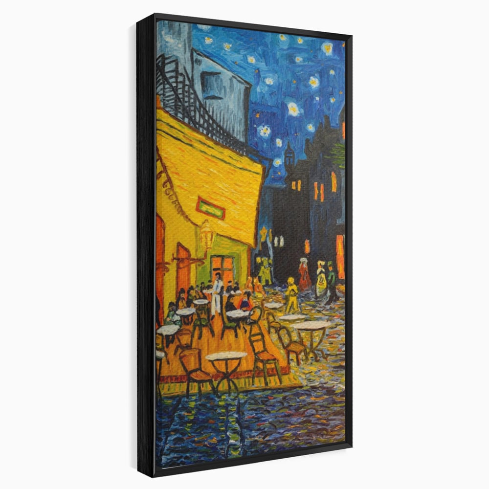 Tablou canvas cu tablou canvas cu terasa unei cafenele noaptea, in rama de aluminiu negru