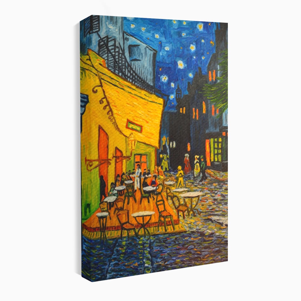 Tablou canvas cu tablou canvas cu terasa unei cafenele noaptea, fara rama, pe sasiu de lemn