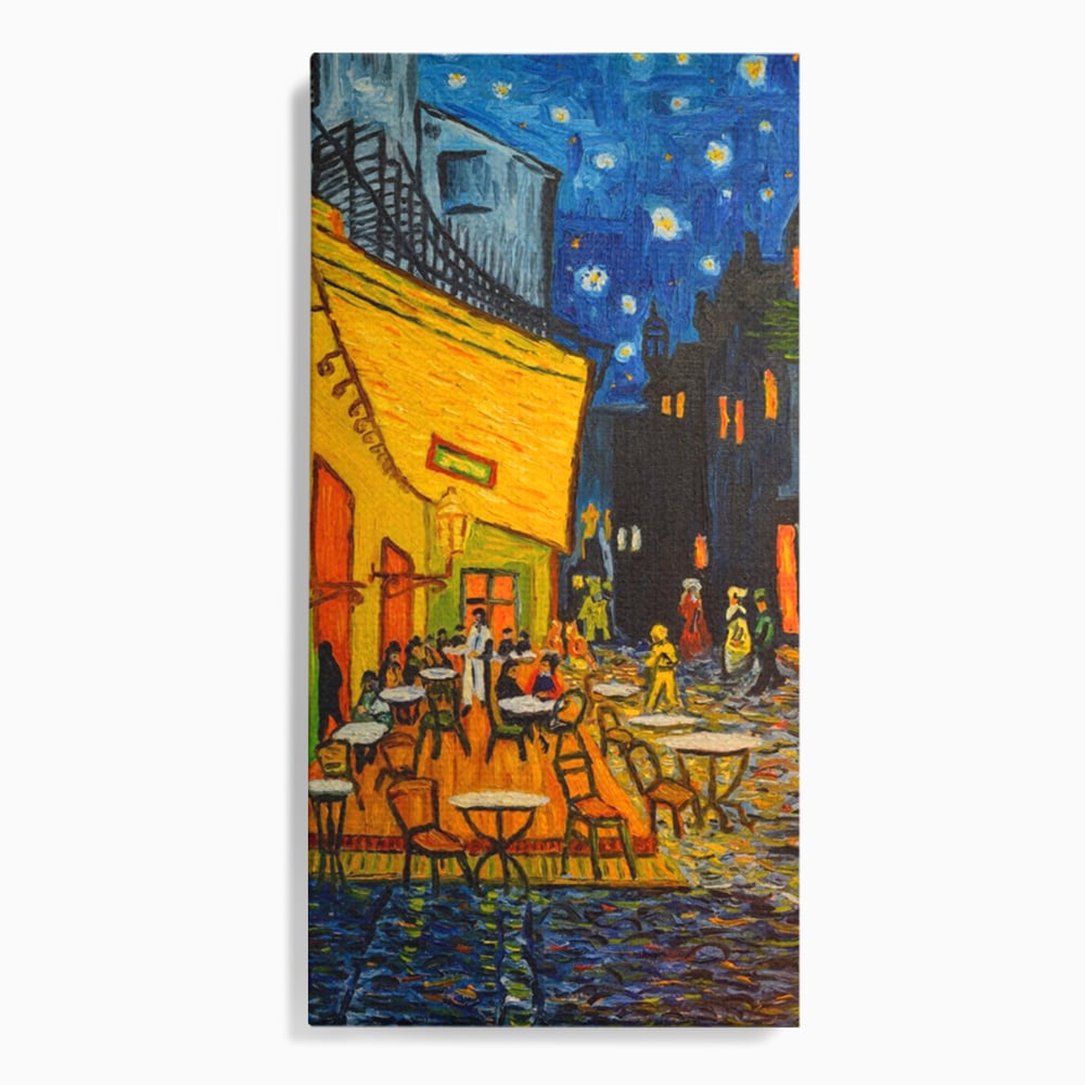 Tablou canvas cu tablou canvas cu terasa unei cafenele noaptea, fara rama, pe sasiu de lemn