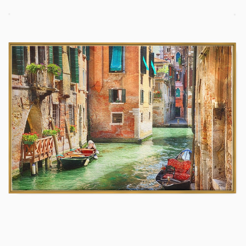 Tablou canvas cu tablou canvas cu peisaj din venetia, in rama de aluminiu auriu