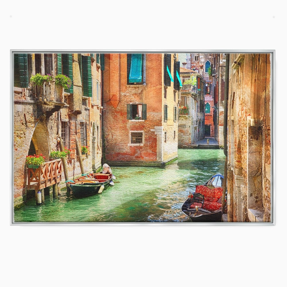 Tablou canvas cu tablou canvas cu peisaj din venetia, in rama de aluminiu argintiu