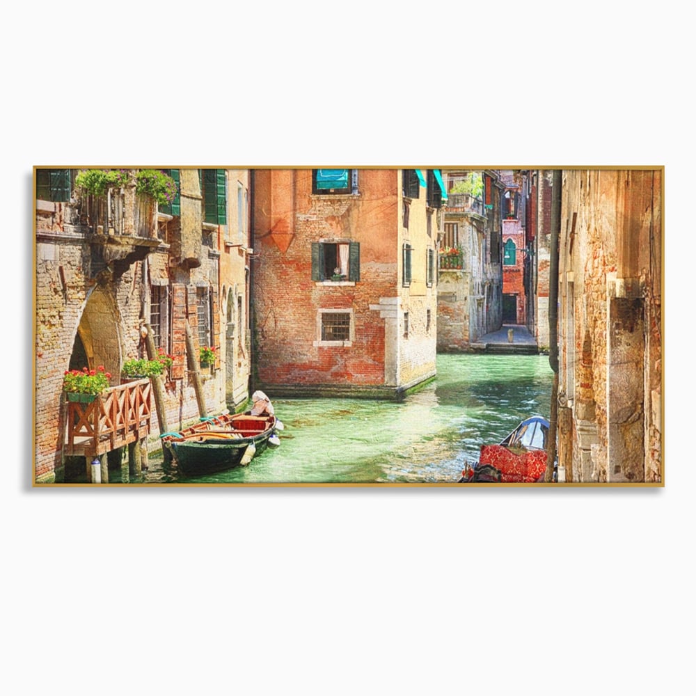 Tablou canvas cu tablou canvas cu peisaj din venetia, in rama de aluminiu auriu