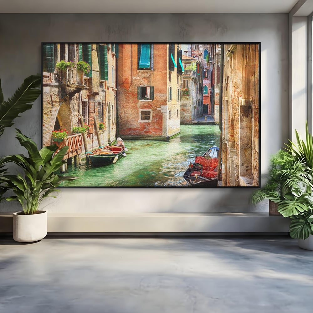Tablou canvas cu tablou canvas cu peisaj din venetia, in rama de aluminiu negru