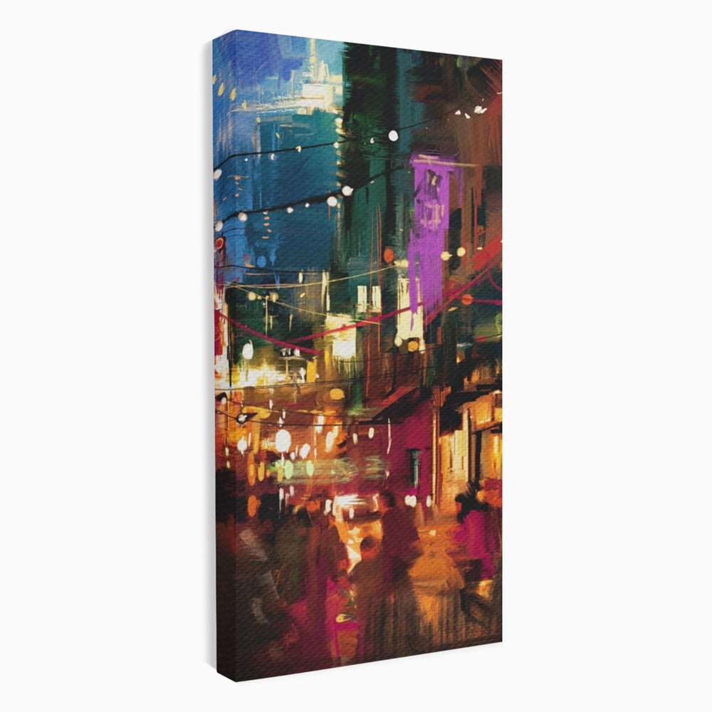 Tablou canvas cu tablou canvas cu peisaj urban nocturn, fara rama, pe sasiu de lemn
