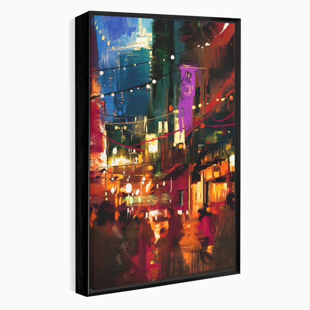 Tablou canvas cu tablou canvas cu peisaj urban nocturn, in rama de aluminiu negru