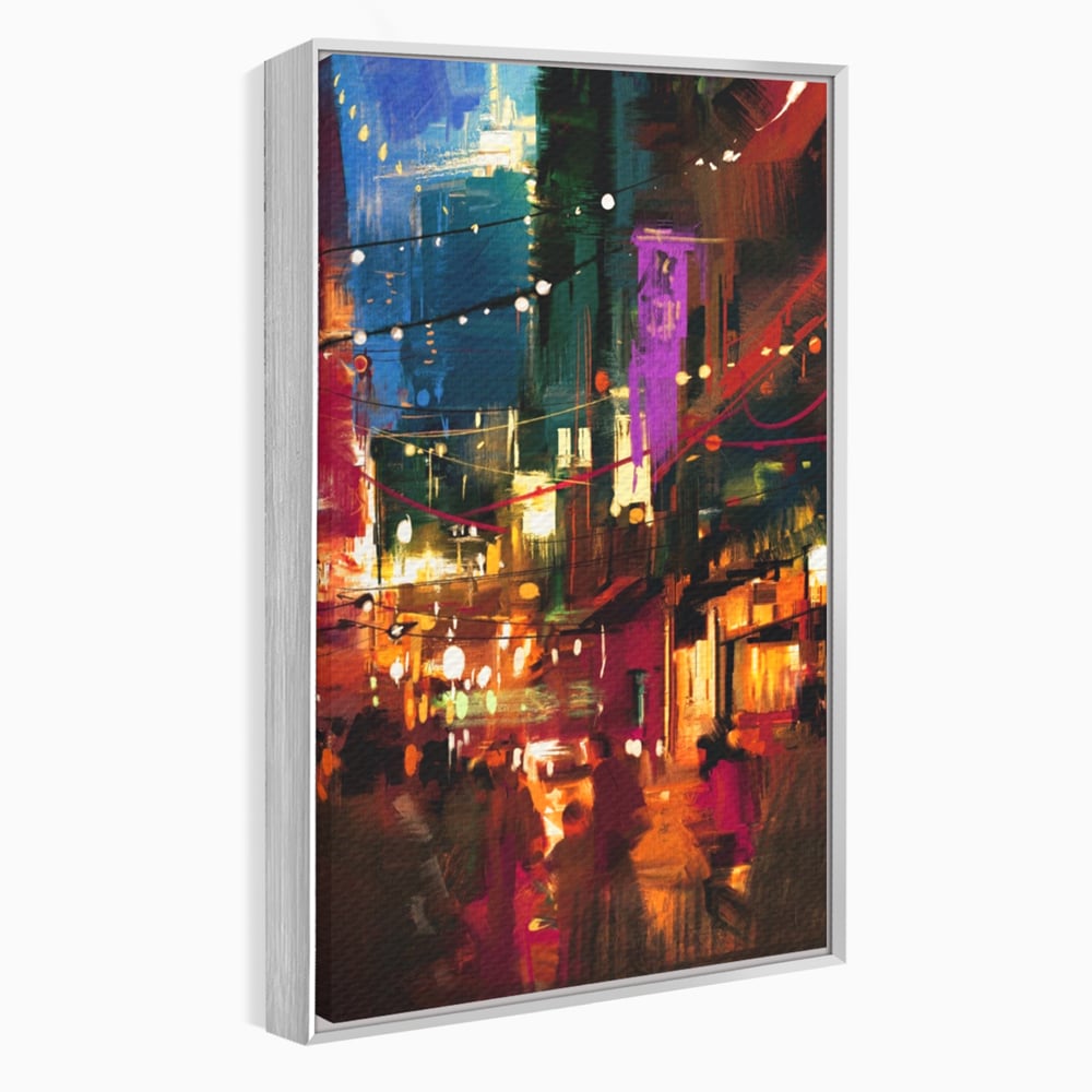 Tablou canvas cu tablou canvas cu peisaj urban nocturn, in rama de aluminiu argintiu
