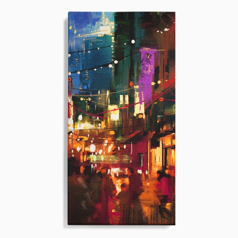 Tablou canvas cu tablou canvas cu peisaj urban nocturn, fara rama, pe sasiu de lemn