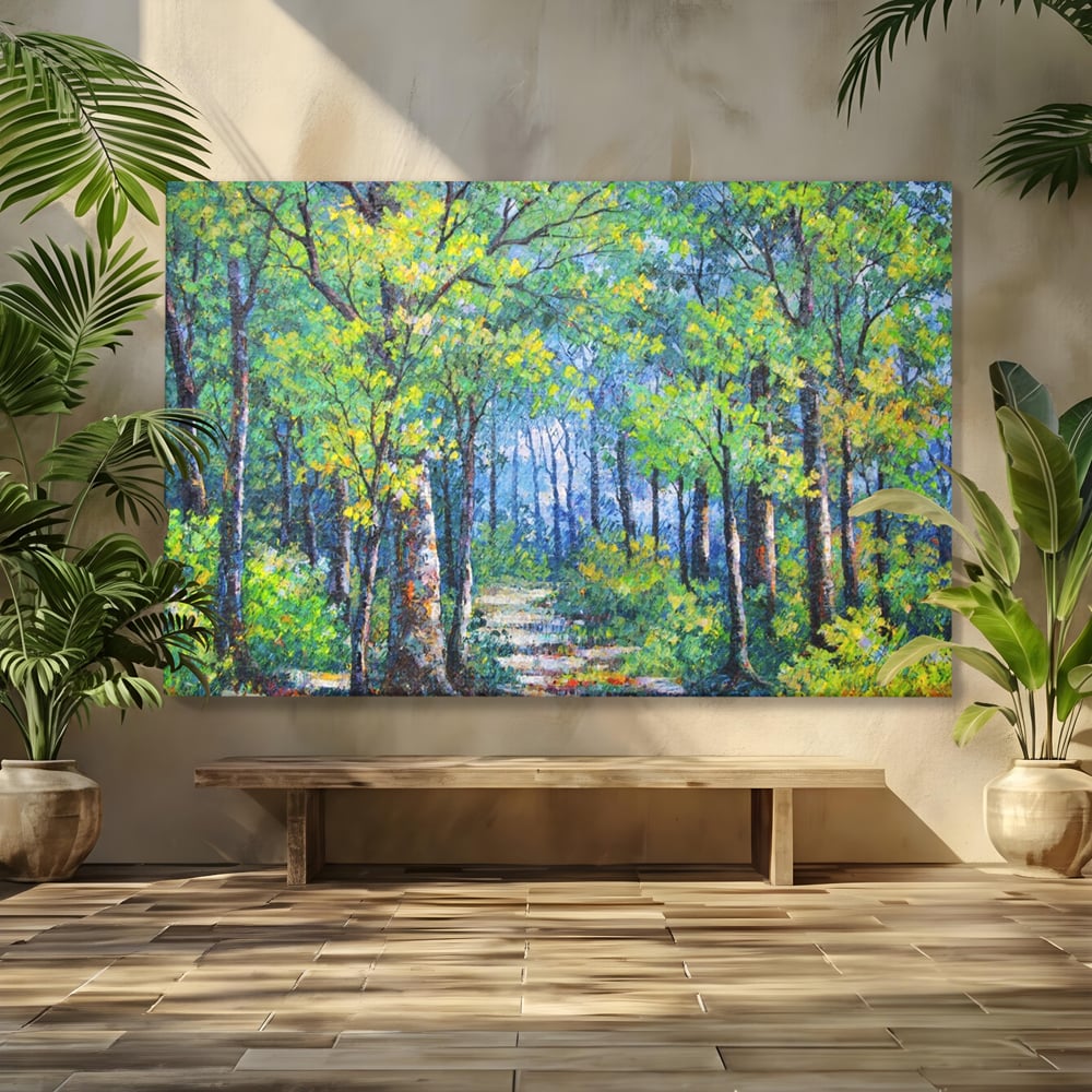 Tablou canvas cu tablou canvas cu peisaj de padure, fara rama, pe sasiu de lemn