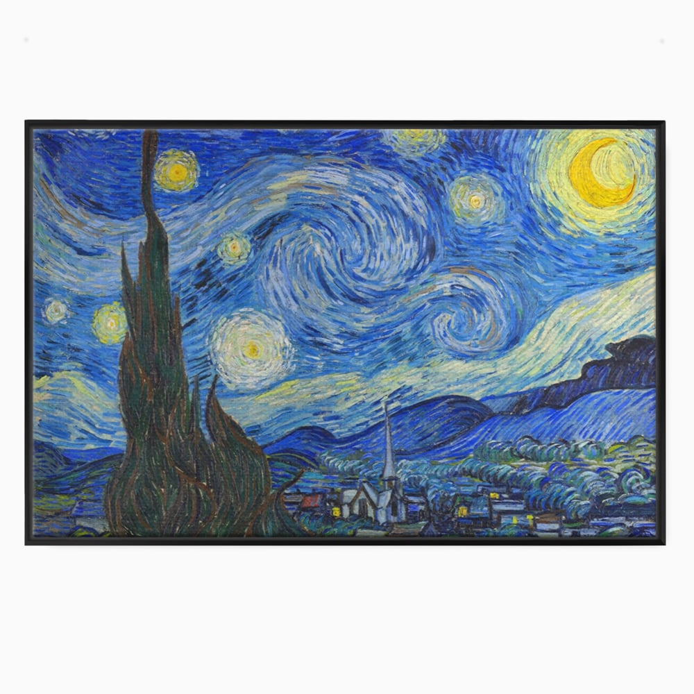 Tablou canvas cu reproducere pictura noapte instelata van gogh, in rama de aluminiu negru
