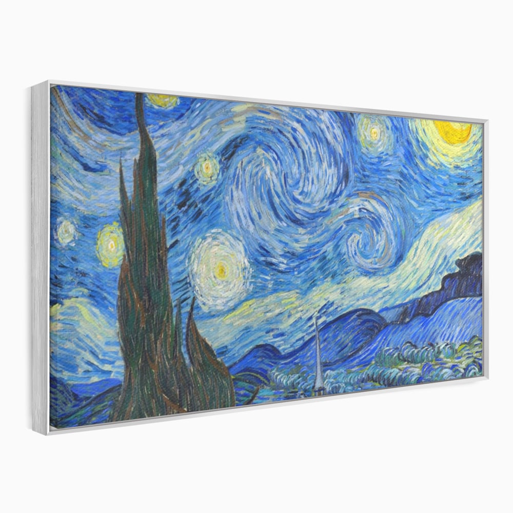 Tablou canvas cu reproducere pictura noapte instelata van gogh, in rama de aluminiu argintiu