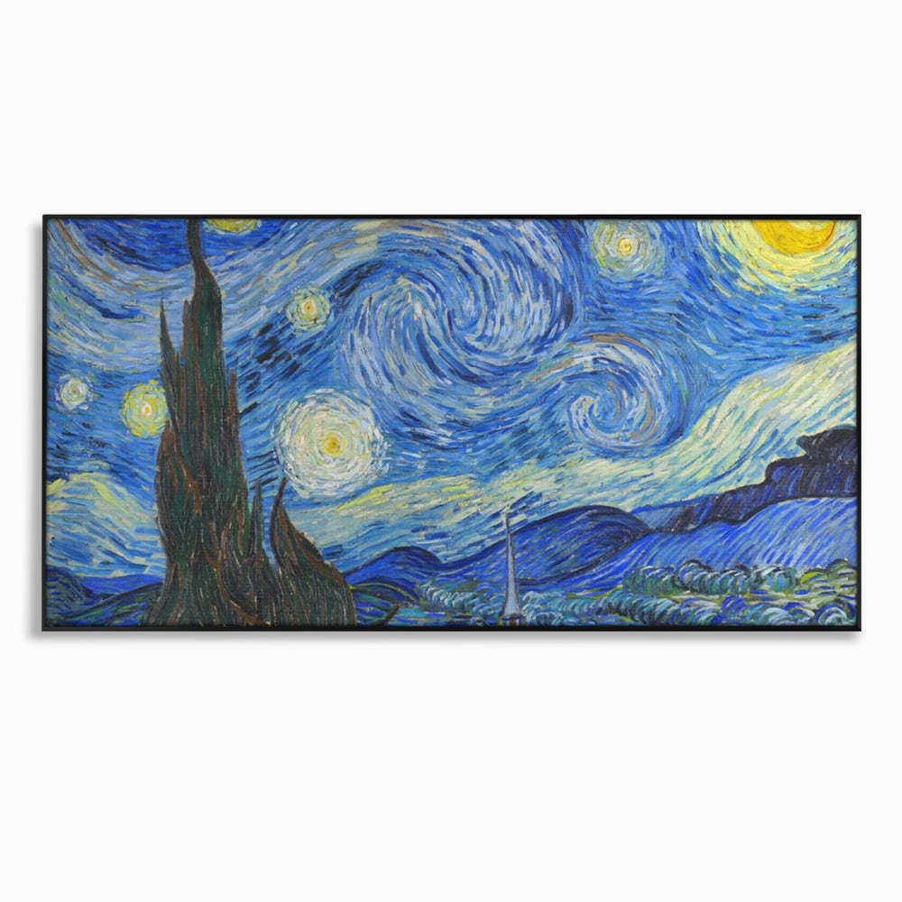 Tablou canvas cu reproducere pictura noapte instelata van gogh, in rama de aluminiu negru