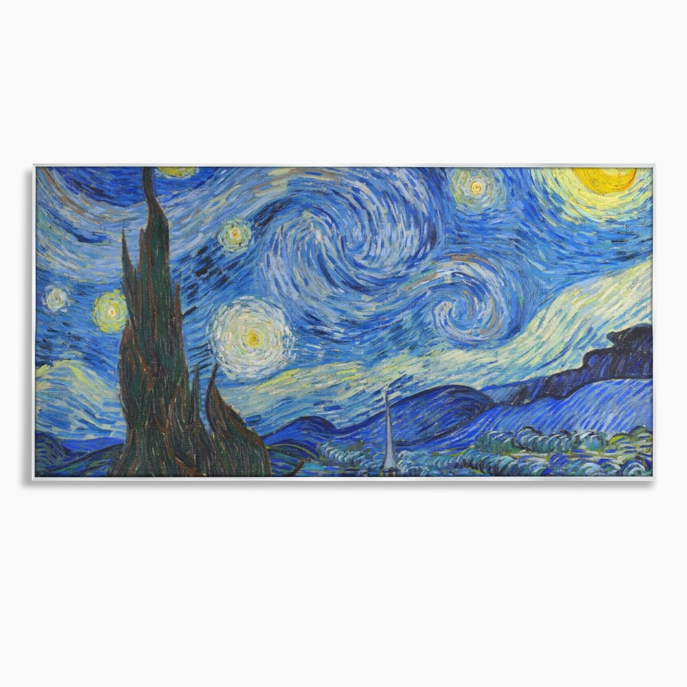 Tablou canvas cu reproducere pictura noapte instelata van gogh, in rama de aluminiu argintiu