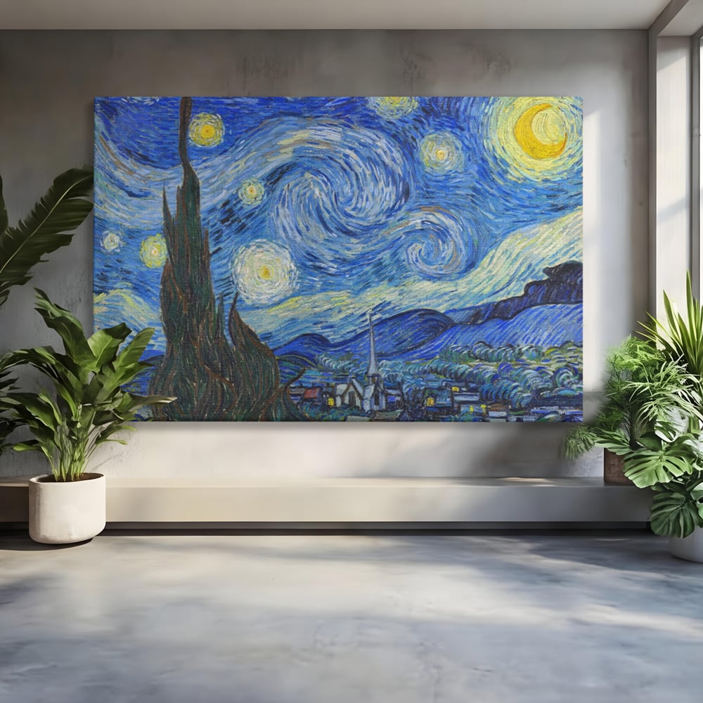 Tablou canvas cu reproducere pictura noapte instelata van gogh, fara rama, pe sasiu de lemn