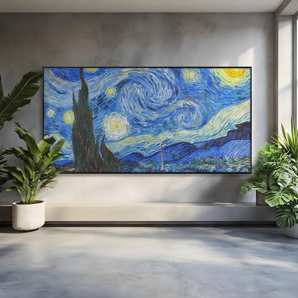 Tablou canvas cu reproducere pictura noapte instelata van gogh, in rama de aluminiu negru