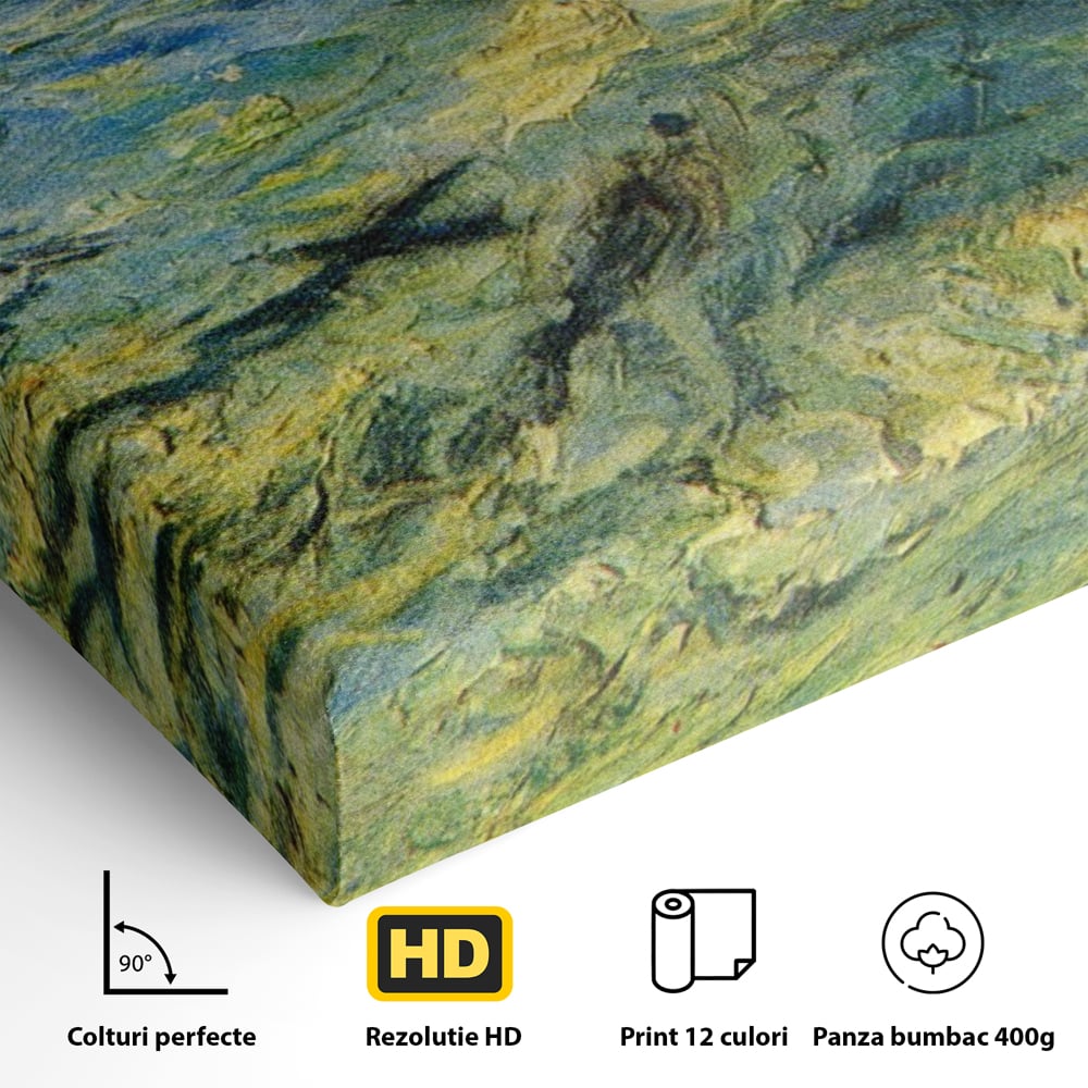 Detaliu al suprafetei: reproducere pictura marina cu barci van gogh, fara rama, pe sasiu de lemn