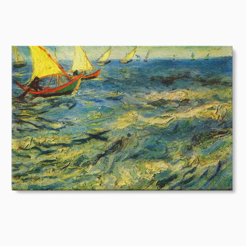 Tablou canvas cu reproducere pictura marina cu barci van gogh, fara rama, pe sasiu de lemn