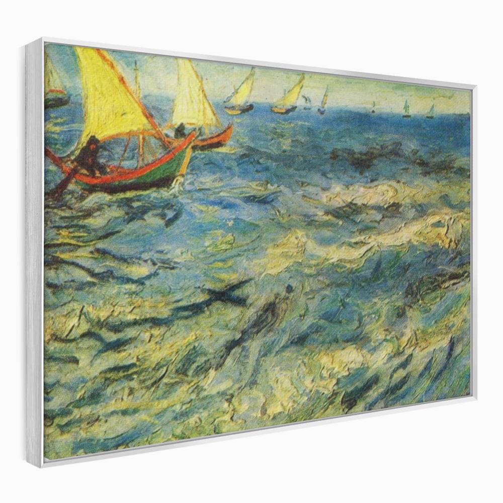 Tablou canvas cu reproducere pictura marina cu barci van gogh, in rama de aluminiu argintiu