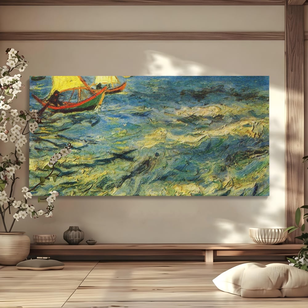 Tablou canvas cu reproducere pictura marina cu barci van gogh, fara rama, pe sasiu de lemn