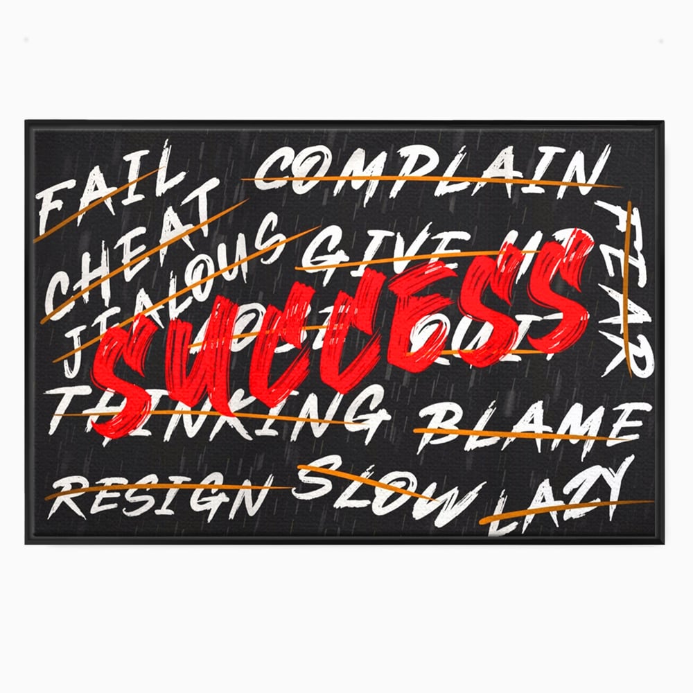 Tablou canvas cu tablou motivational negru cu text rosu, in rama de aluminiu negru