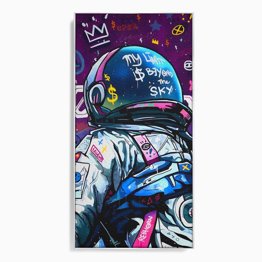 Tablou canvas cu tablou canvas cu astronaut graffiti, in rama de aluminiu argintiu