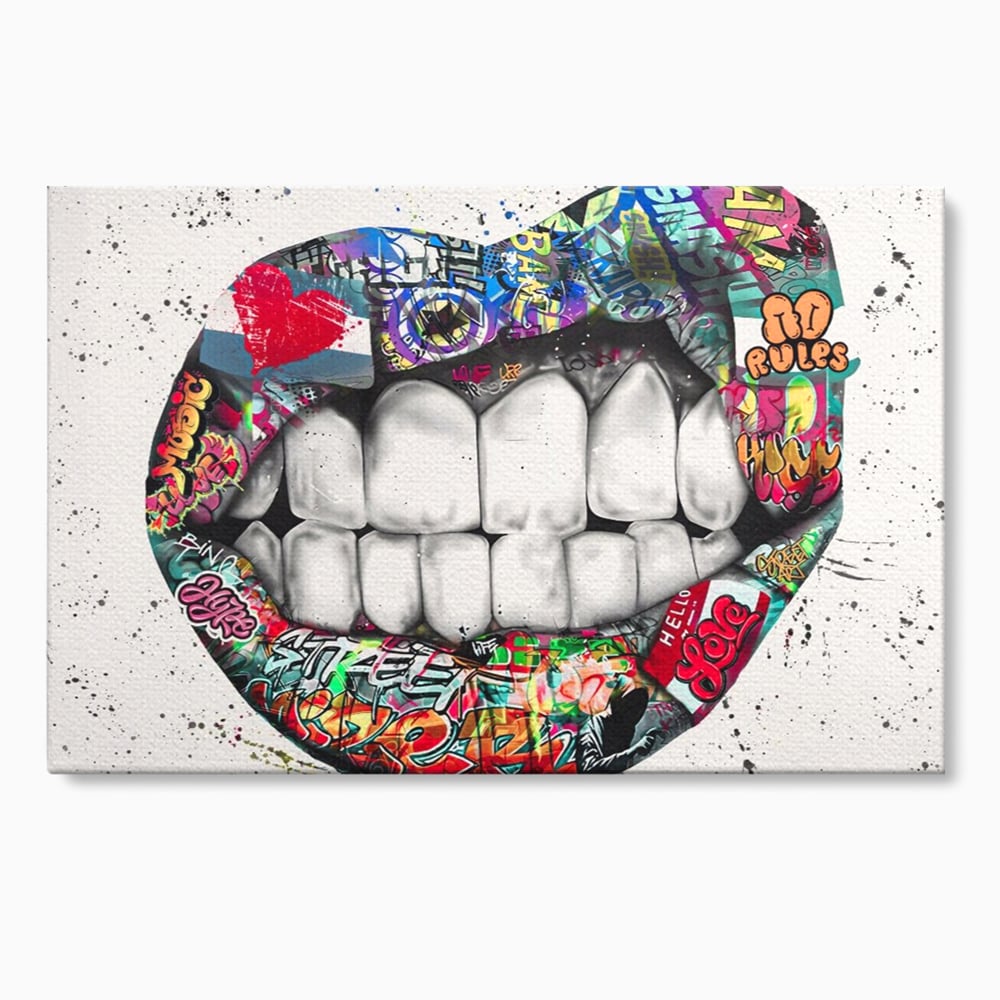Tablou canvas cu tablou canvas cu buze graffiti, fara rama, pe sasiu de lemn