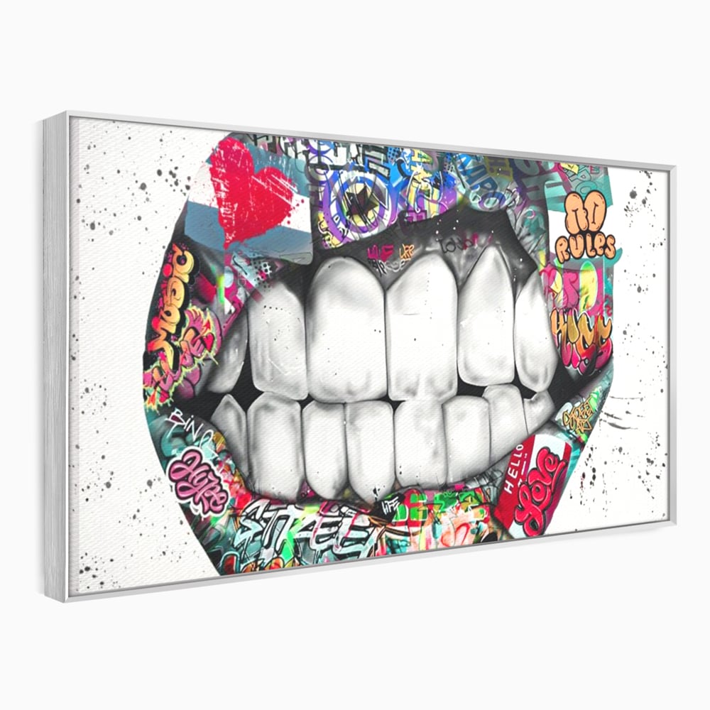 Tablou canvas cu tablou canvas cu buze graffiti, in rama de aluminiu argintiu