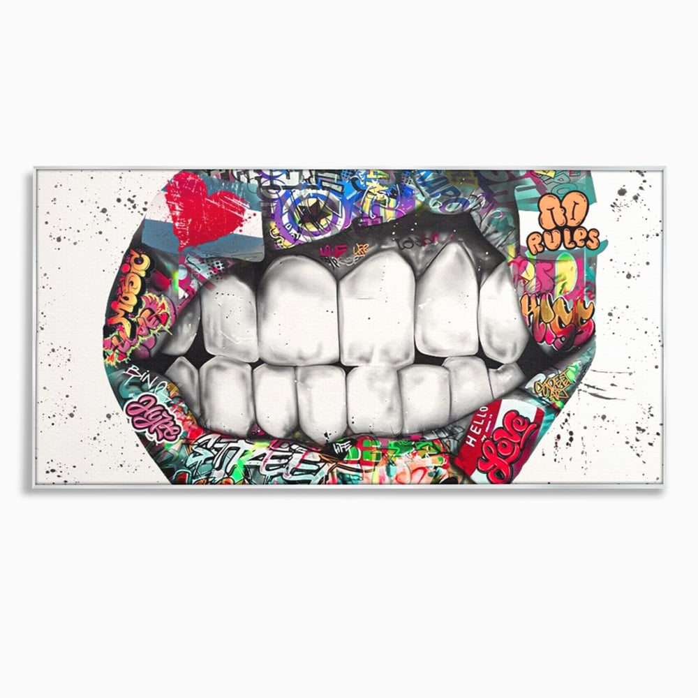 Tablou canvas cu tablou canvas cu buze graffiti, in rama de aluminiu argintiu