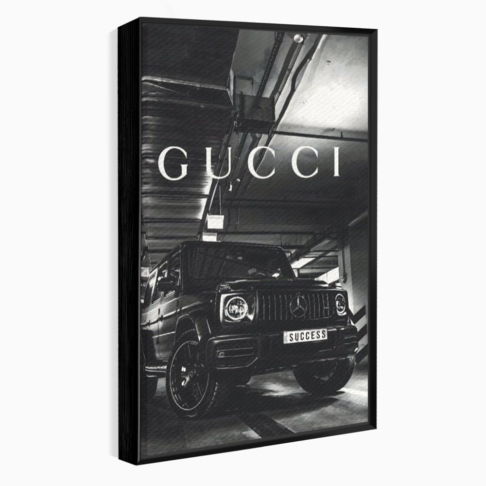 Tablou canvas cu tablou canvas cu masina si text, in rama de aluminiu negru