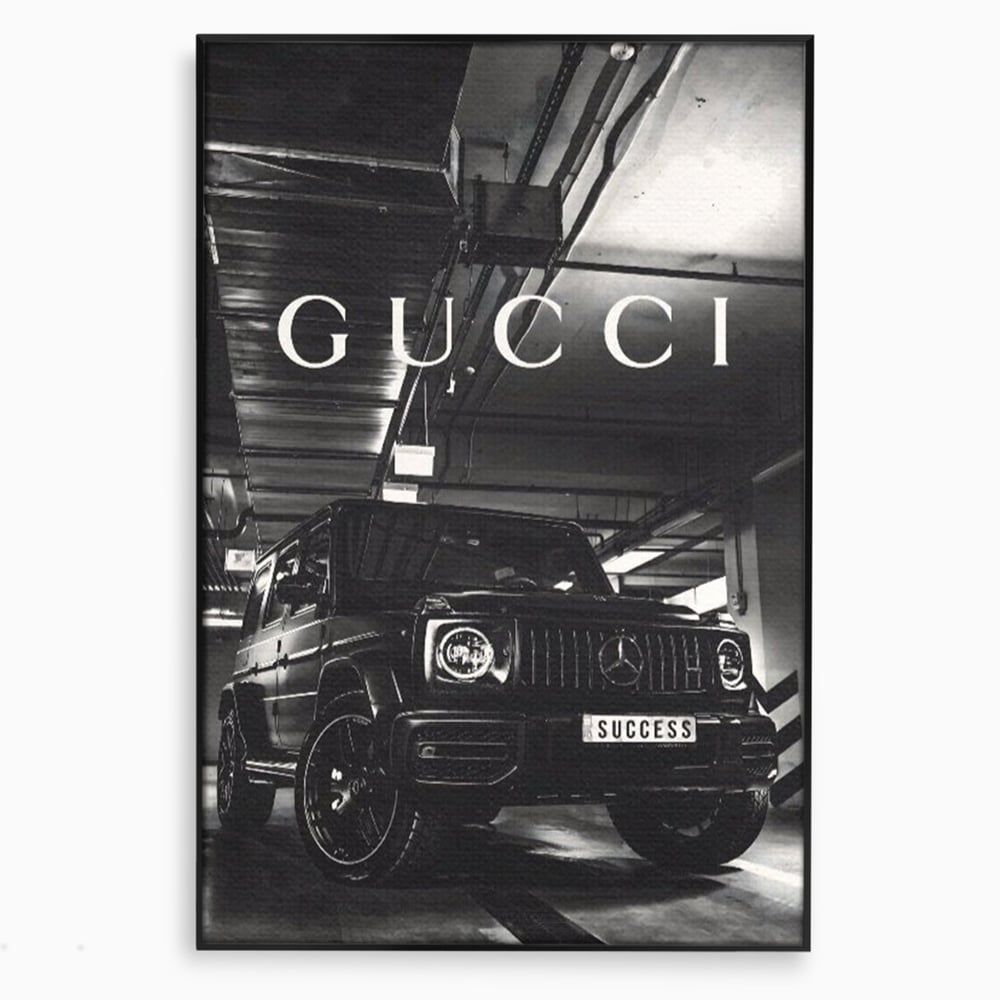 Tablou canvas cu tablou canvas cu masina si text, in rama de aluminiu negru