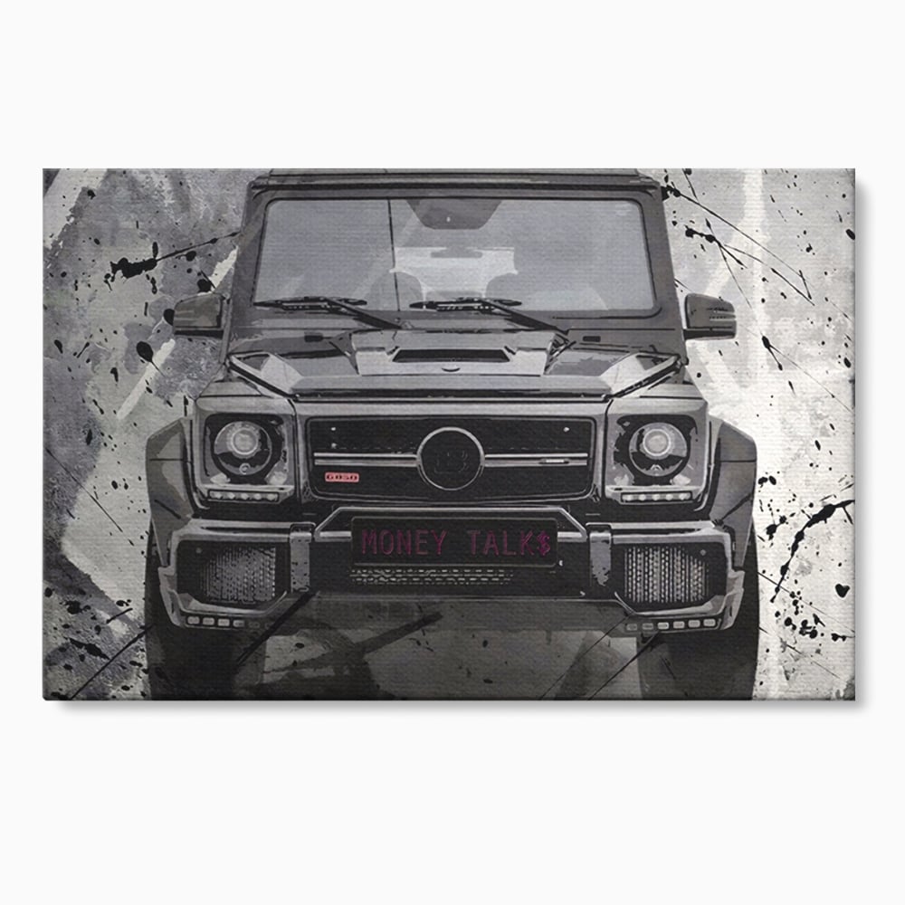Tablou canvas cu tablou canvas cu masina mercedes neagra, fara rama, pe sasiu de lemn