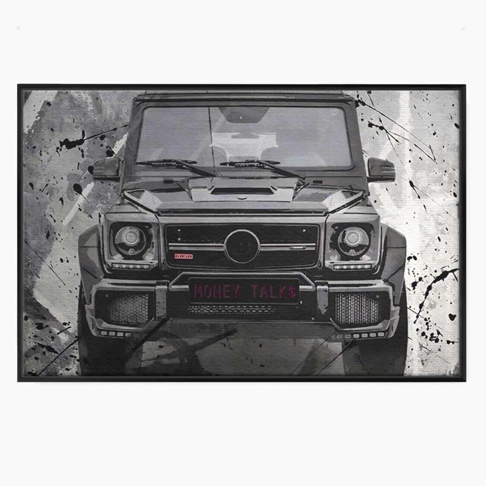 Tablou canvas cu tablou canvas cu masina mercedes neagra, in rama de aluminiu negru
