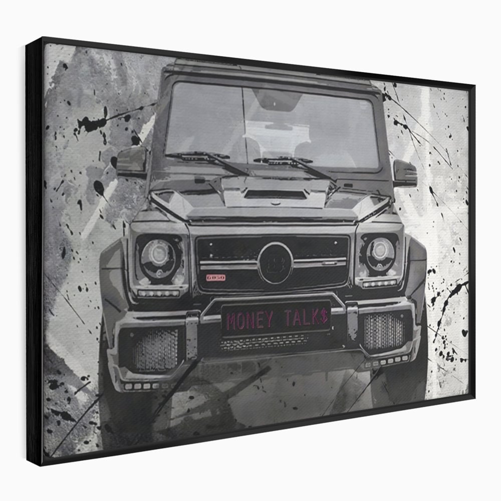 Tablou canvas cu tablou canvas cu masina mercedes neagra, in rama de aluminiu negru