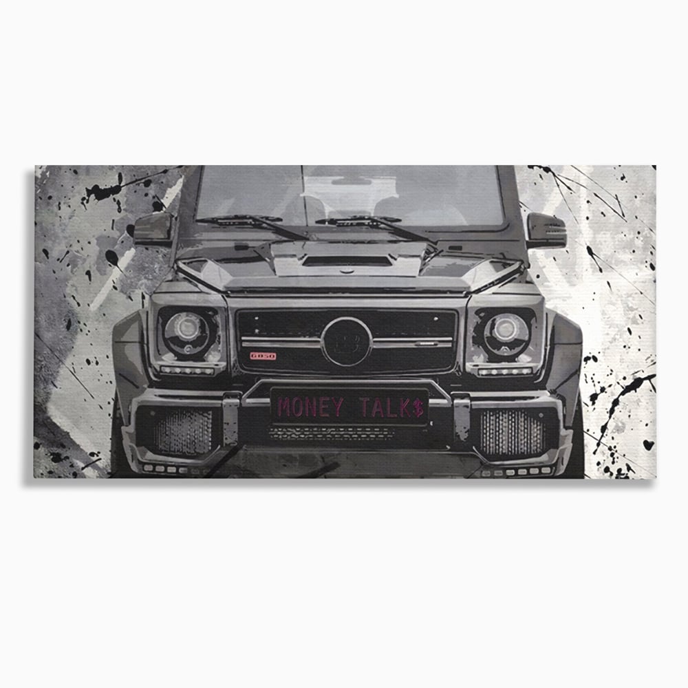Tablou canvas cu tablou canvas cu masina mercedes neagra, fara rama, pe sasiu de lemn