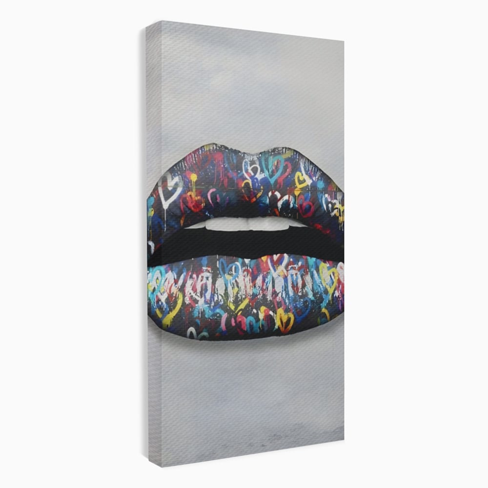 Tablou canvas cu tablou canvas cu buze negre, fara rama, pe sasiu de lemn