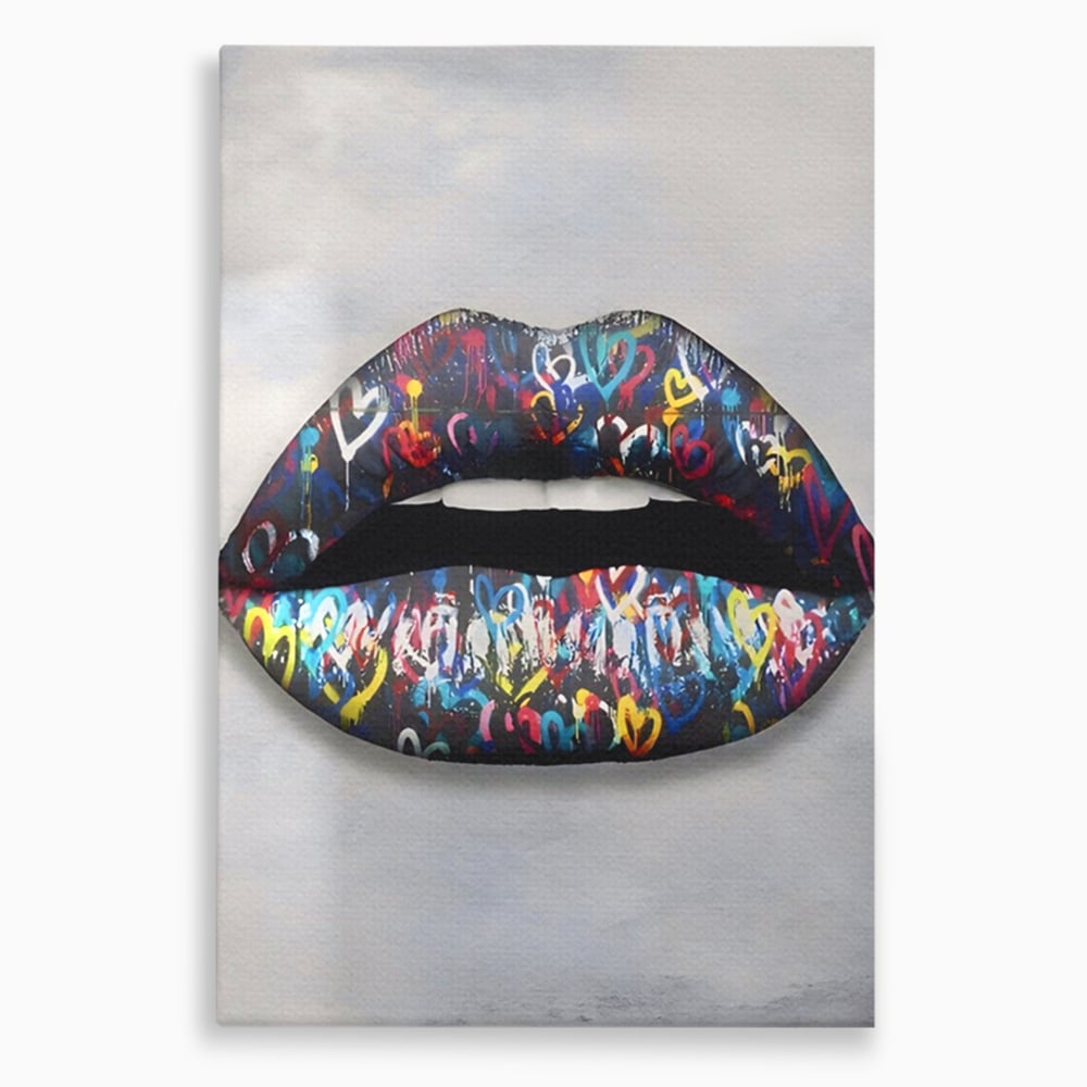 Tablou canvas cu tablou canvas cu buze negre, fara rama, pe sasiu de lemn