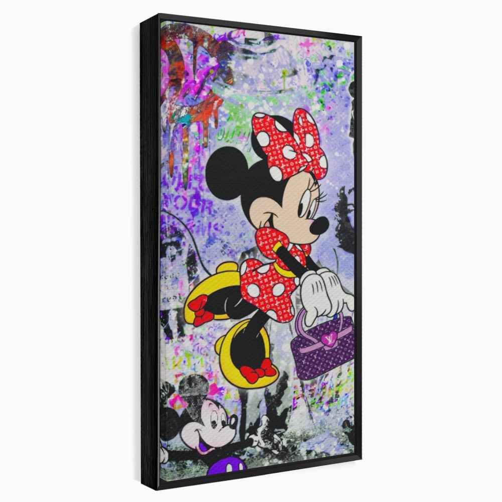 Tablou canvas cu tablou canvas cu minnie mouse stil pop art, in rama de aluminiu negru