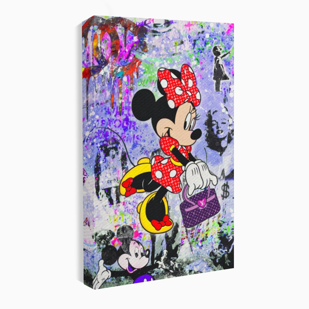 Tablou canvas cu tablou canvas cu minnie mouse stil pop art, fara rama, pe sasiu de lemn