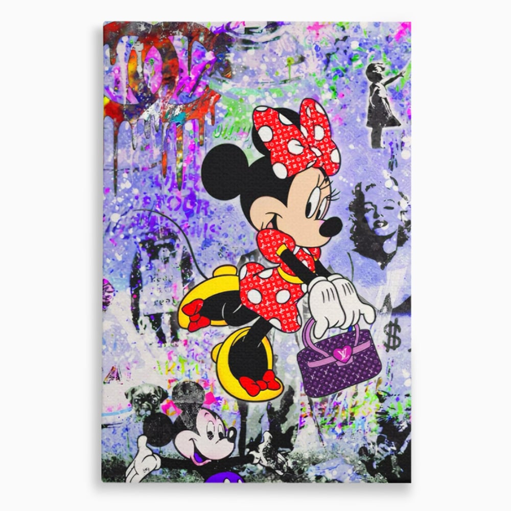 Tablou canvas cu tablou canvas cu minnie mouse stil pop art, fara rama, pe sasiu de lemn