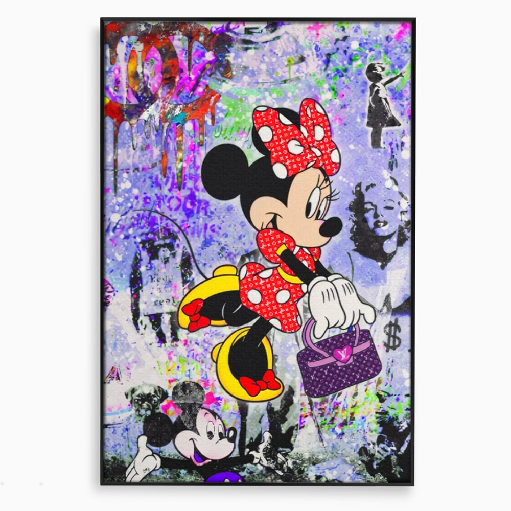 Tablou canvas cu tablou canvas cu minnie mouse stil pop art, in rama de aluminiu negru