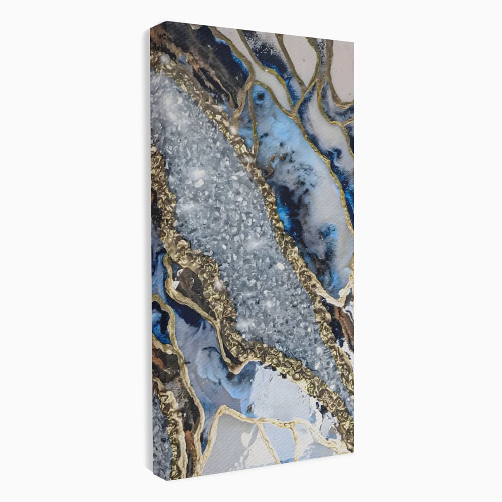 Tablou canvas cu pictura abstracta cu textura de marmura si detalii aurii, fara rama, pe sasiu de lemn