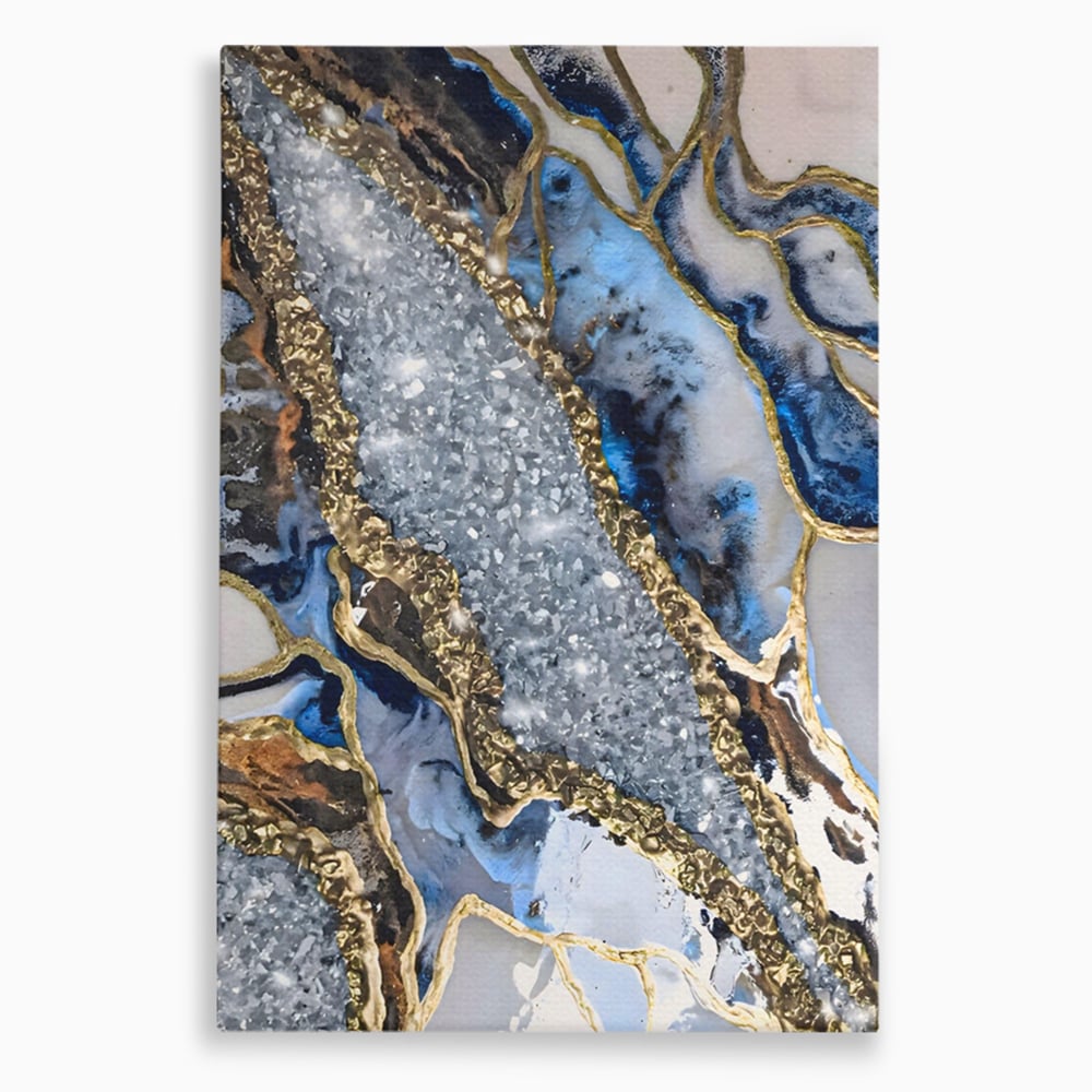 Tablou canvas cu pictura abstracta cu textura de marmura si detalii aurii, fara rama, pe sasiu de lemn