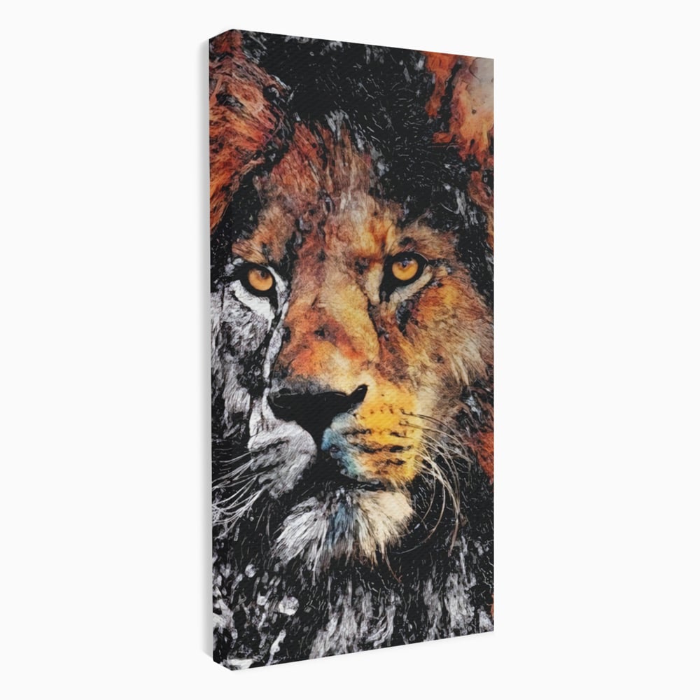 Tablou canvas cu tablou canvas cu leu stilizat, fara rama, pe sasiu de lemn