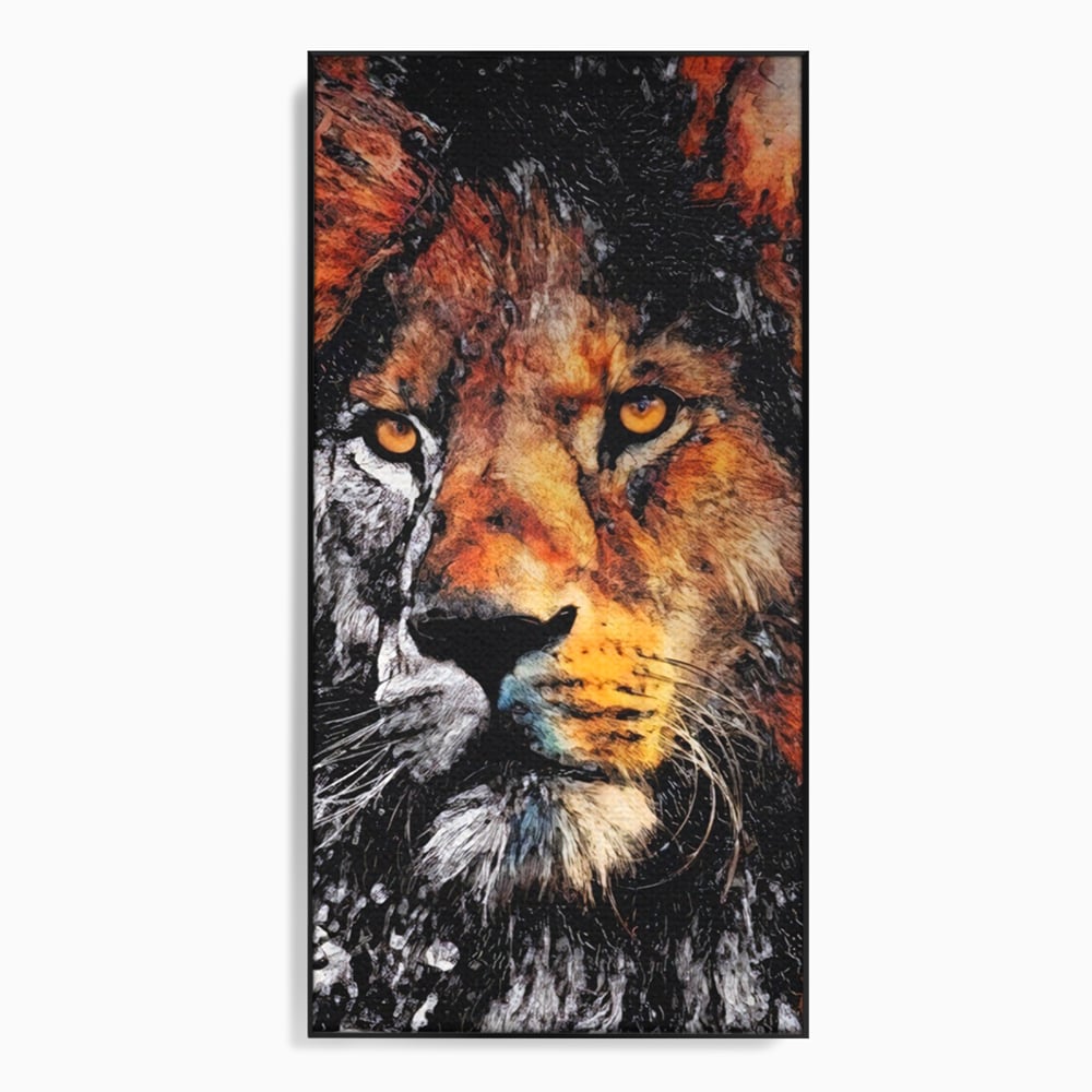 Tablou canvas cu tablou canvas cu leu stilizat, in rama de aluminiu negru