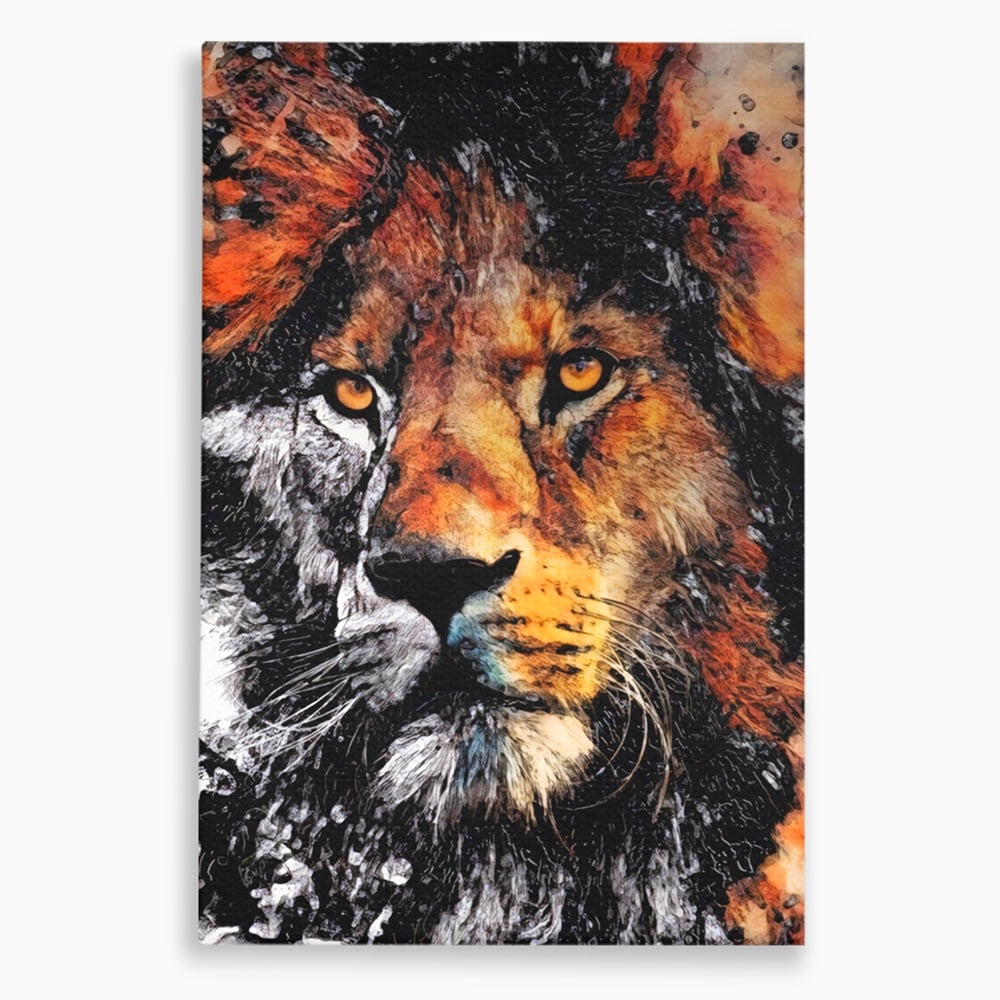 Tablou canvas cu tablou canvas cu leu stilizat, fara rama, pe sasiu de lemn