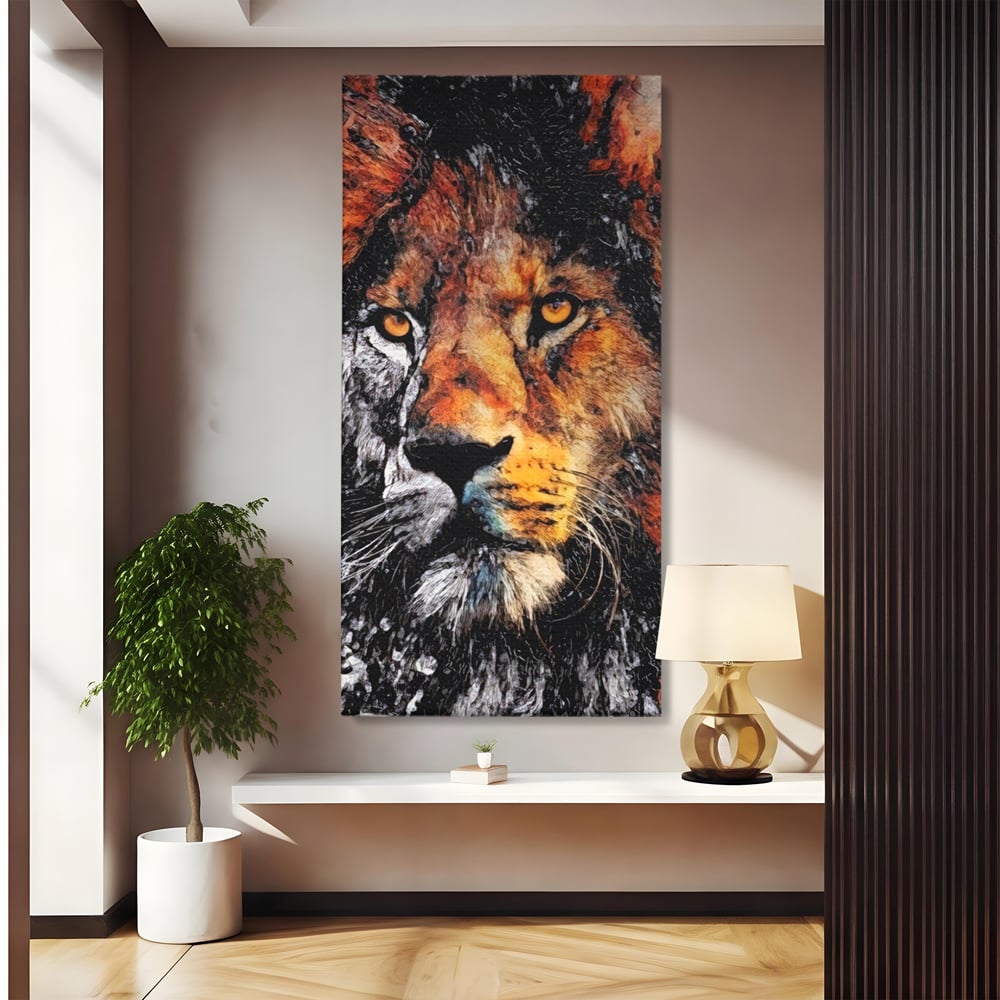 Tablou canvas cu tablou canvas cu leu stilizat, fara rama, pe sasiu de lemn