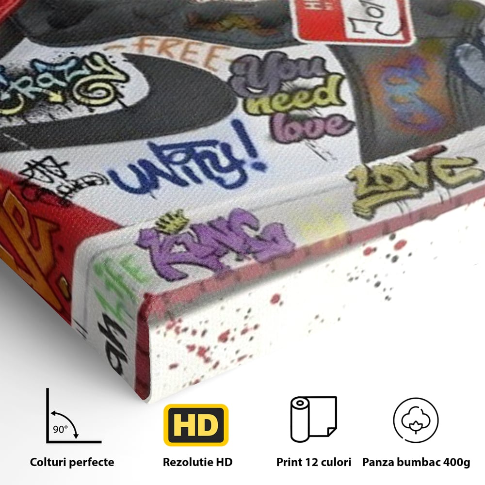 Detaliu al suprafetei: pictura adidasi air jordan cu graffiti, fara rama, pe sasiu de lemn
