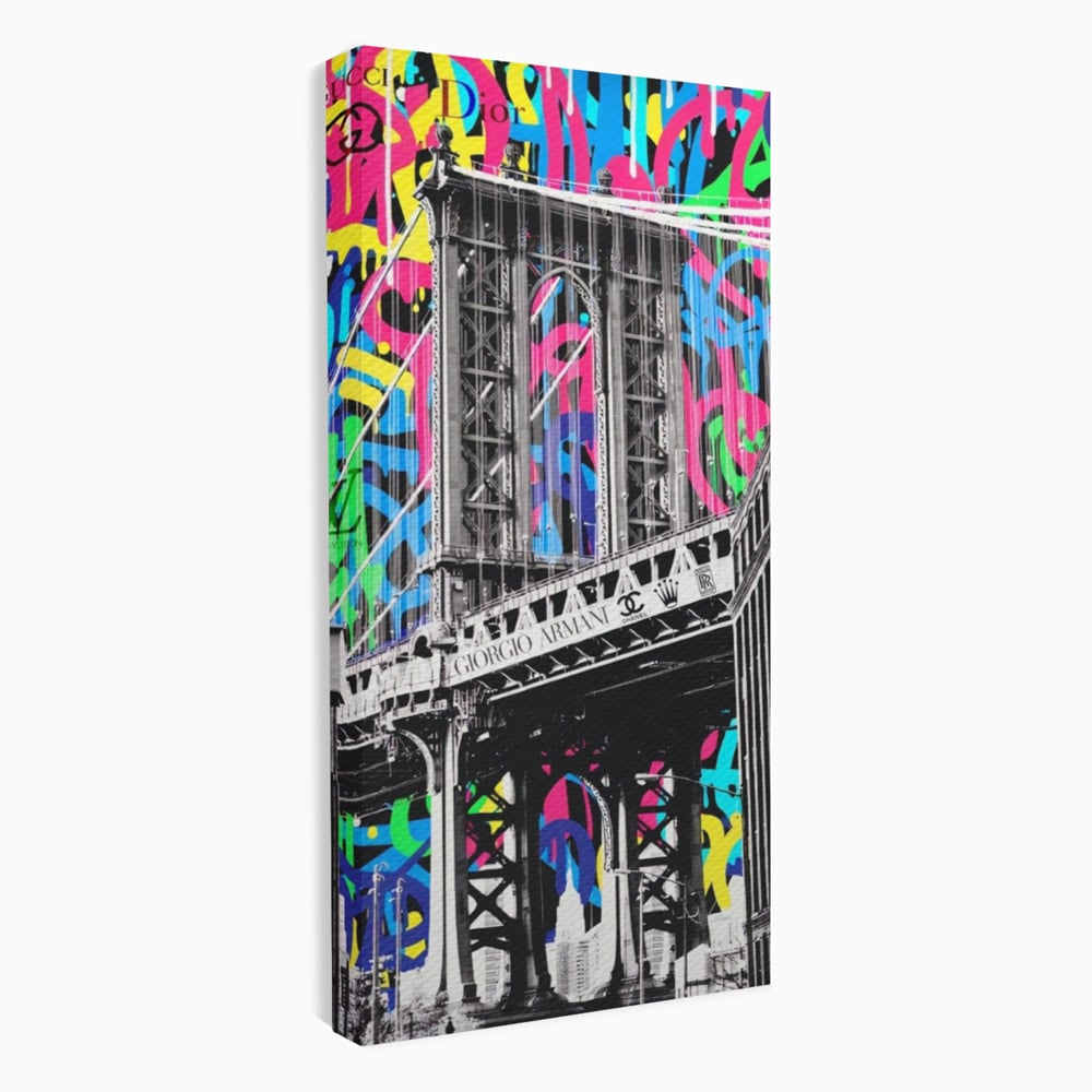 Tablou canvas cu tablou canvas cu pod si graffiti, fara rama, pe sasiu de lemn